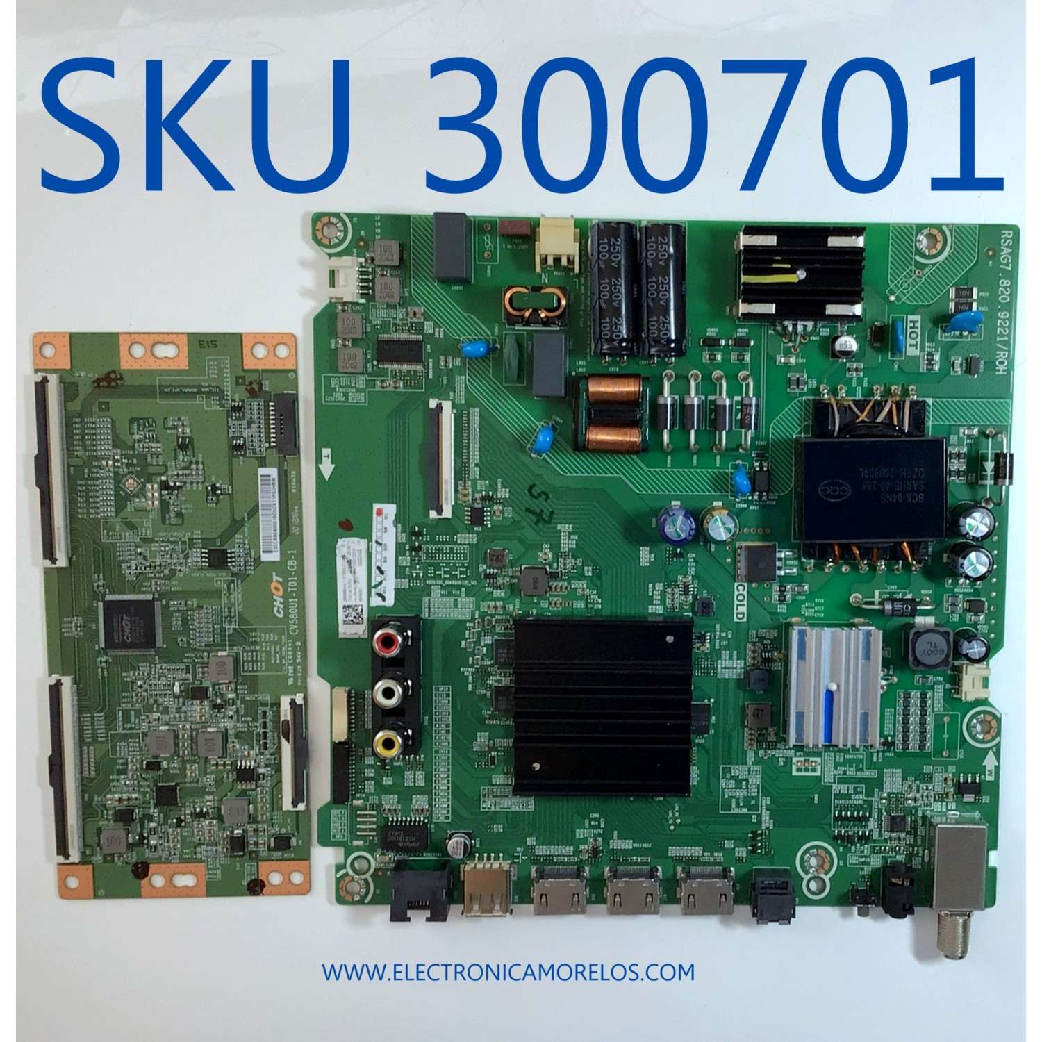 KIT DE TARJETAS PARA TV HISENSE·ROKU TV 4K·UHD·HDR / MAIN 280868 / RSAG7.820.9221/ROH / 280867 / HU58A6109FUWR(1000) / T-CON E3CCBB5800010G / CV580U1-T01-CB-1 / E3CCBB58000 / PANEL HD580X1U91-L1\S1\GM\ROH / DISPLAY CV580U1-T01 / MODELO 58R6E3 58A6109FUWR